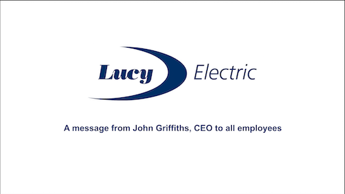 Lucy Electric Logo on a white Background with writing below