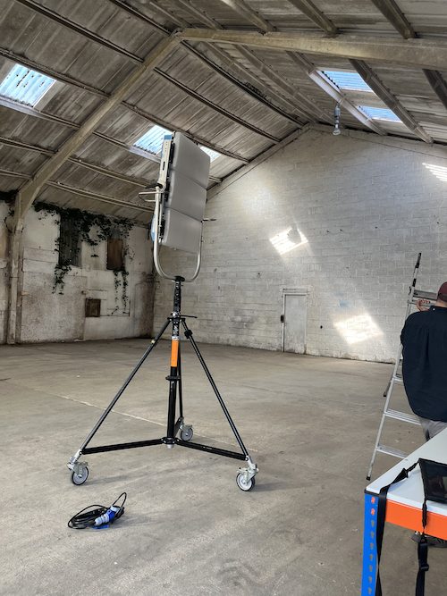 close up of a lighting rig for a video shoot